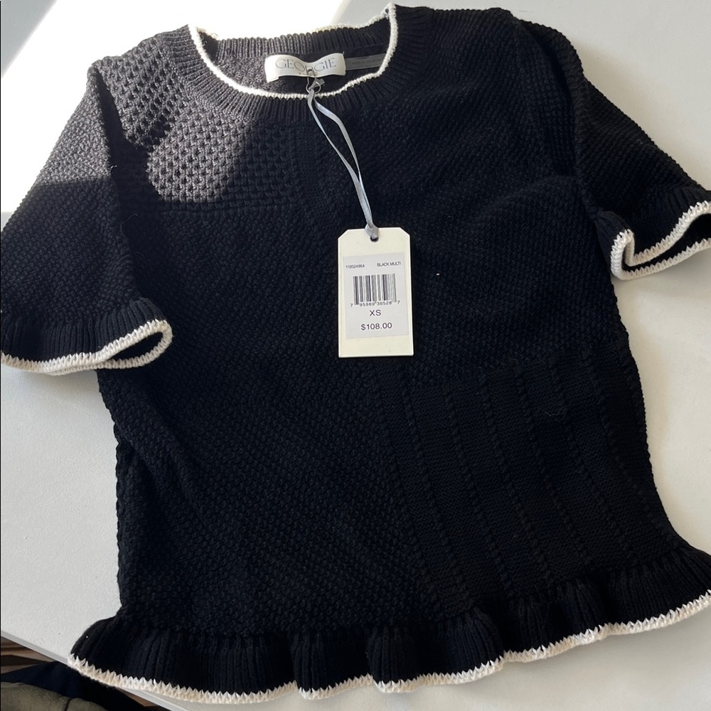 Georgie Black Crewneck Knit Sweater with White Trim - Picture 3 of 7